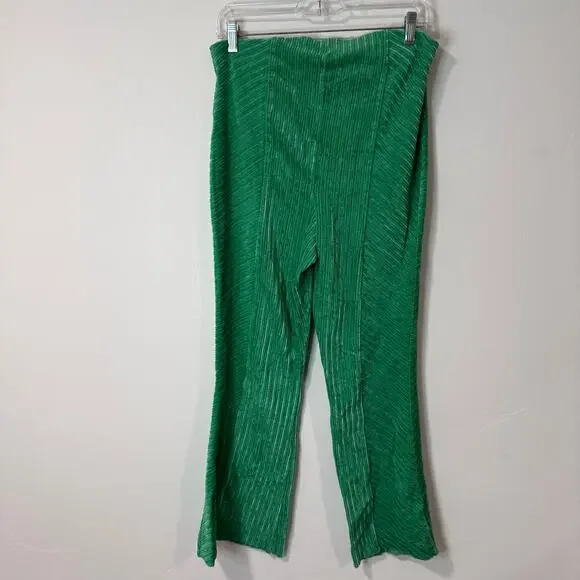 Free People Women's Slim Pull-On Velvet Flare Pants Green Bee Large Retro Funky - Picture 7 of 8